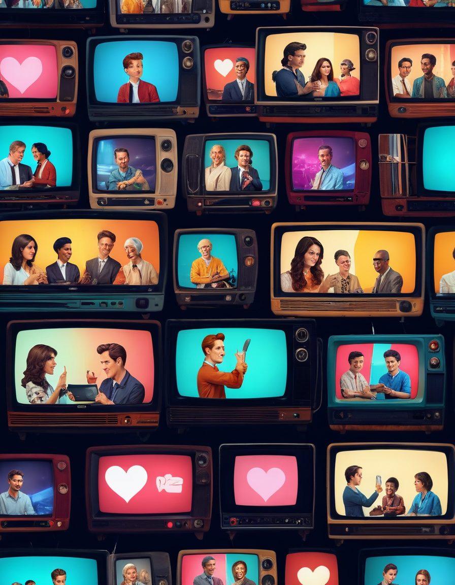 An artistic representation of the transition from traditional broadcasting to modern web series, featuring a vintage television morphing into a sleek laptop displaying a popular web series. Surround the scene with vibrant streaming icons, playful digital elements, and audience engagement signs like hearts and thumbs up. Incorporate diverse characters watching online content together in a cozy setting, symbolizing the community of digital viewers. super-realistic. vibrant colors. cinematic lighting.